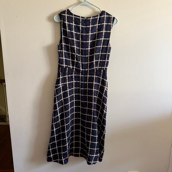 J Crew Silk A Line Twill Midi Dress Black Blue Ivory Windowpane Check Size 4 NWT - Picture 4 of 4